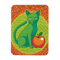 Chat vert avec pomme - Magnet de frigo couleur pop