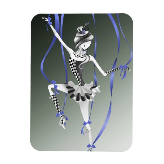 Flexible Clown Puppet Ballerina Blue Ribbon Fridge Magnet (Vertical)