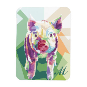 Flexible Cochon d'art pop coloré Magnet monogramme