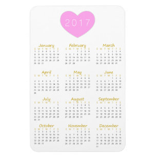 Flexible Coeur rose mignon 2017 Magnet Calendrier - Or & Gr