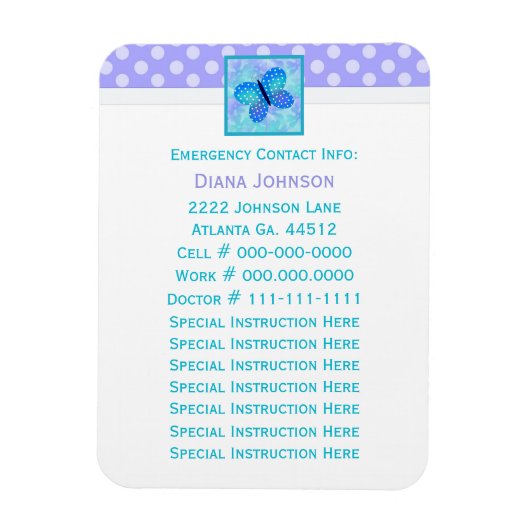 Flexible Contact d'urgence : Magnet Premium Papillon (Vertical)