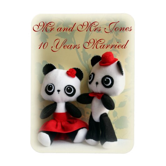 Flexible Cute Panda Bears Couple Anniversaire Magnet (Vertical)