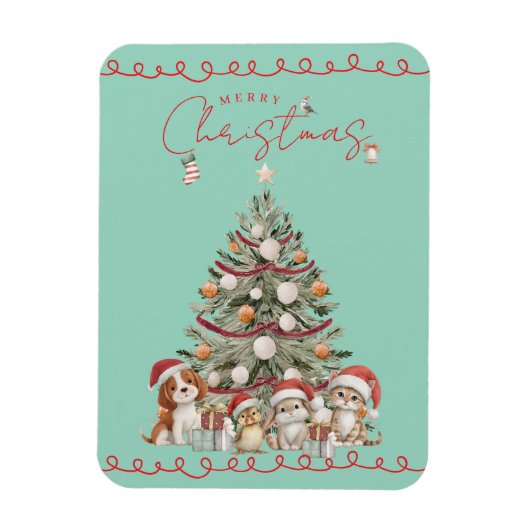 Flexible Cute Pets Christmas Magnet on Aqua Background (Vertical)