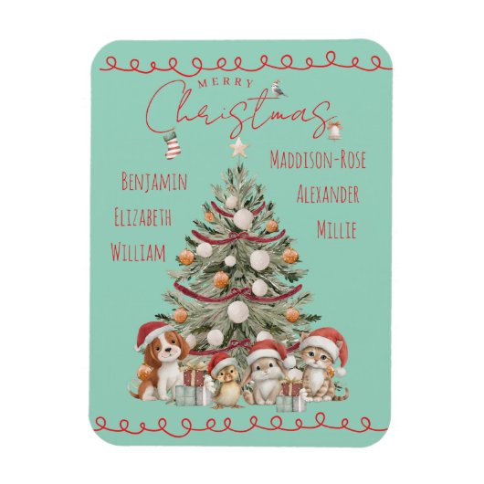 Flexible Cute Pets Watercolour Family Christmas Magnet (Vertical)
