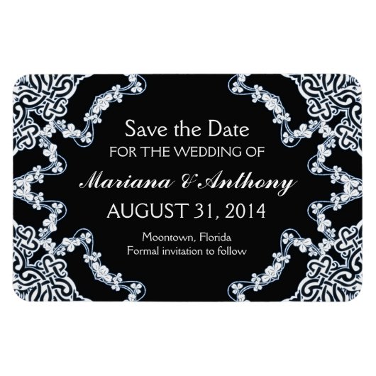 Flexible damas floral noir Magnet Réservez la date (Horizontal)