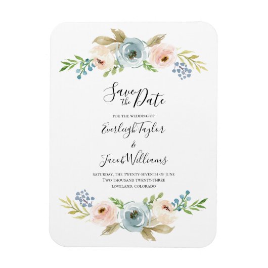 Flexible Dusty Blue et Blush Wedding Save the Date Magnet (Vertical)