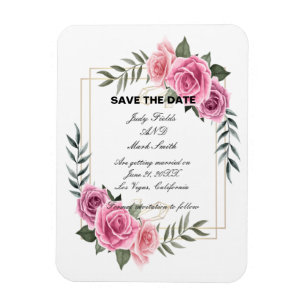 Flexible Elegant Geometric Pink Rose Save The Date Magnet