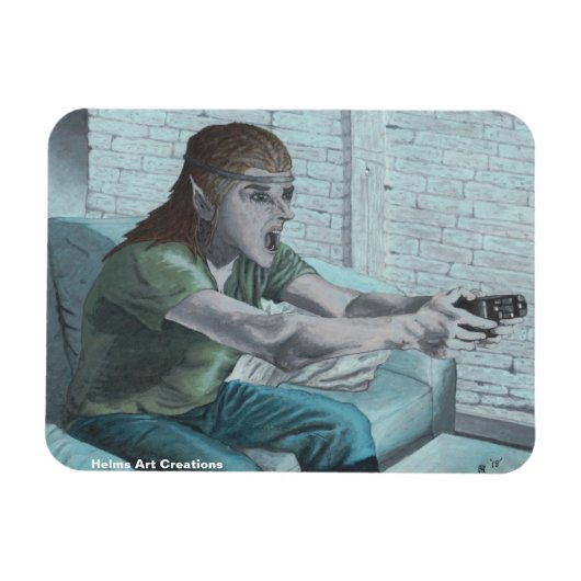 Flexible Elf Video Gamer Refigerator Magnet (Horizontal)