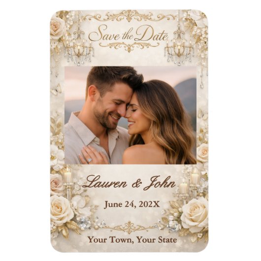 Flexible Eternally Elegant Photo Save Date Wedding Magnet (Vertical)