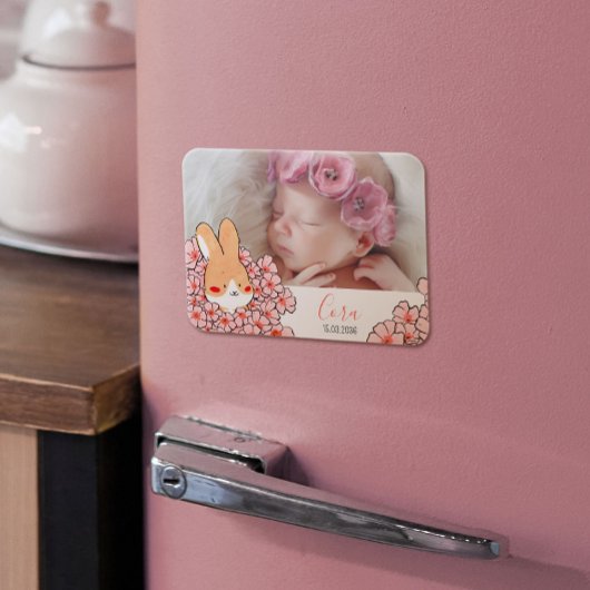 Flexible Faire-part naissance magnet Lapin et fleurs