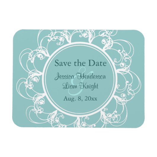 Flexible Fancy Floral Save the Date Magnet (turquoise) (Horizontal)