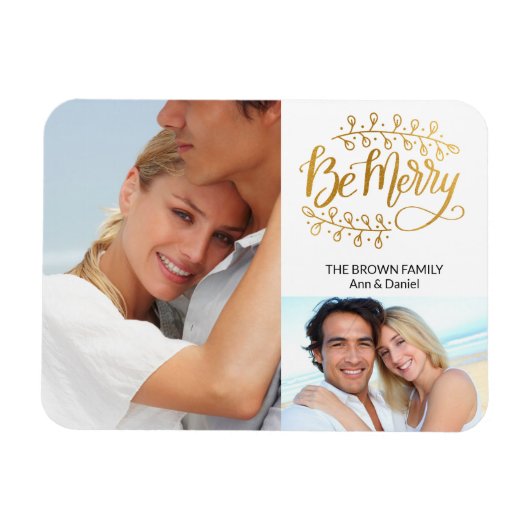 Flexible Fancy Gold Be Joyeux 2 Photo Collage Magnet de vac (Horizontal)
