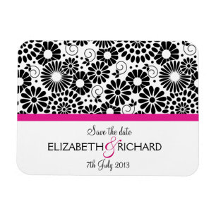 Flexible Fleurs noires rétro 'Sauvez la date' Magnet