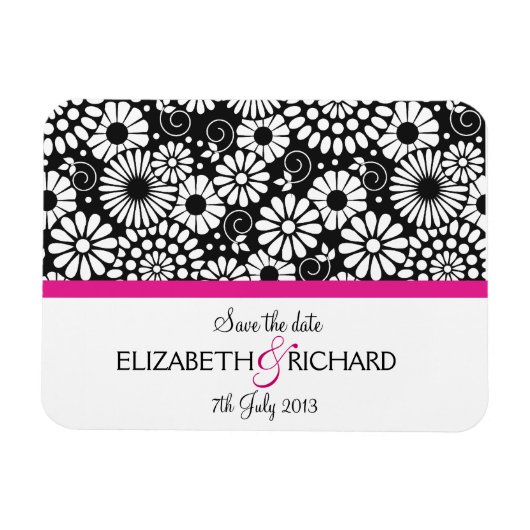 Flexible Fleurs noires rétro 'Sauvez la date' Magnet (Horizontal)