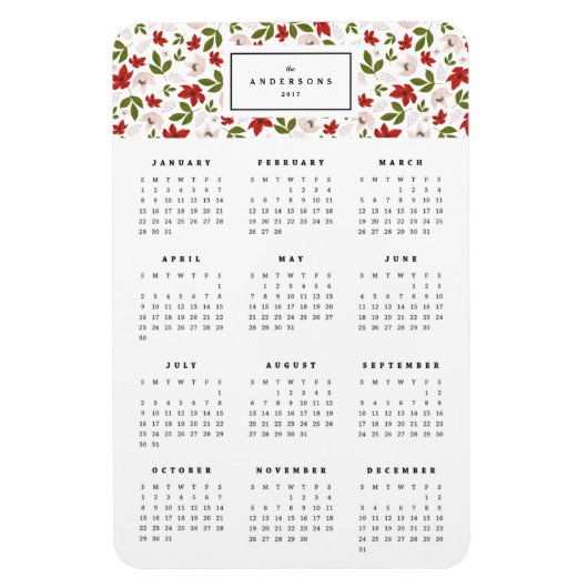 Flexible Flore festive 4x6 Magnet calendrier annuel (Vertical)