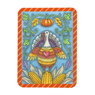 Flexible FOLK ART TURQUIE & CORN THANKSGIVING MAGNET Holida