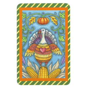 Flexible FOLK ART TURQUIE & CORN THANKSGIVING MAGNET Large