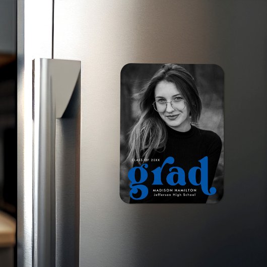 Flexible Gras Typographie Bleu Photo Magnet