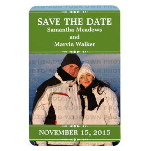 Flexible Green Simple Chic Photo Save the Date Magnet