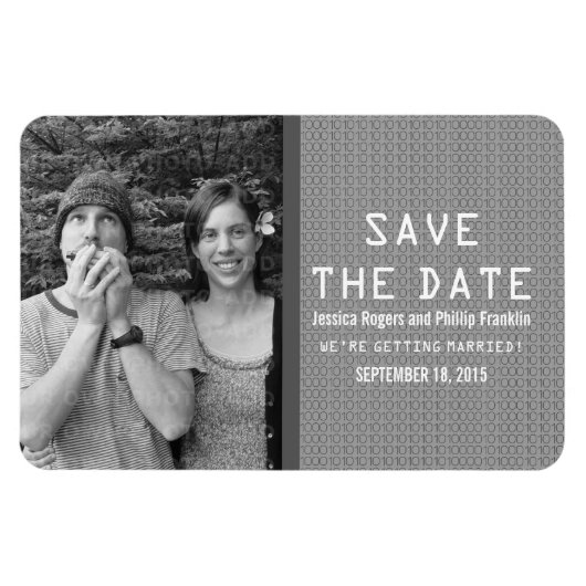 Flexible Grey Binary Code Photo Enregistrer la date Magnet (Horizontal)