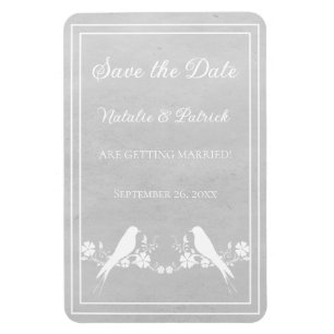 Flexible Gris Lovebird Floral Enregistrer la date Magnet