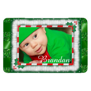 Flexible Joli Noël Rouge et Vert Magnet photo bébé