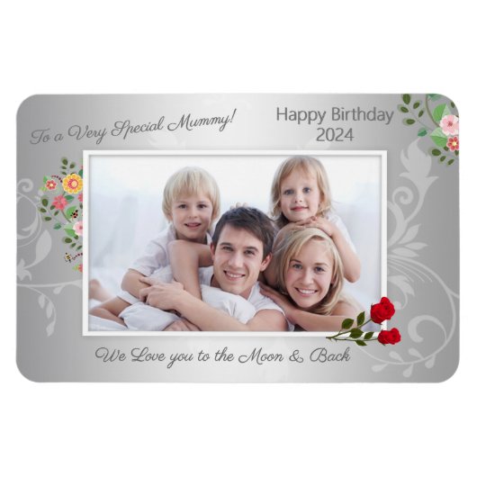 Flexible Joyeux Anniversaire maman Magnet photo (Horizontal)