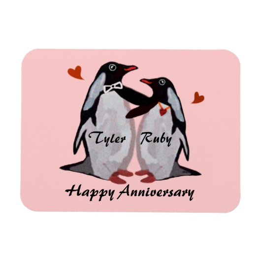 Flexible Joyeux Anniversaire Penguin Love Magnet (Horizontal)