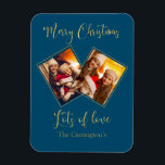 Flexible Joyeux Noël Gold Nom photo Blue Magnet<br><div class="desc">Carte de vacances à aimer pour votre famille et vos amis. Un grand cadeau pour grand-mère et grand-père.</div>