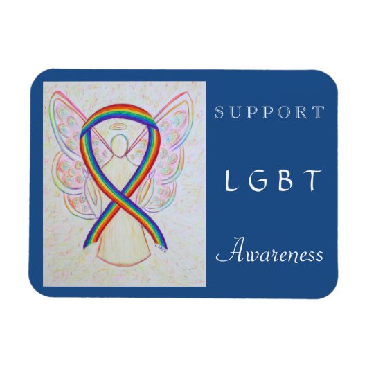 Flexible LGBT Rainbow Awareness Ribbon Angel Magnet (Horizontal)
