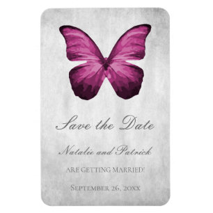 Flexible Magenta Butterfly Save the Date Magnet
