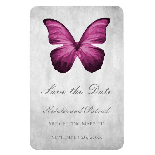 Flexible Magenta Butterfly Save the Date Magnet (Vertical)