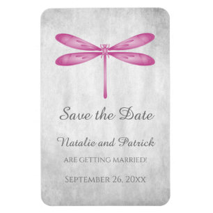 Flexible Magenta Dragonfly Save the Date Magnet