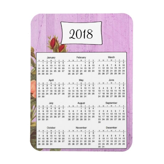 Flexible Magnet 2018 Rustique Purple Floral Bois Calendrier (Vertical)