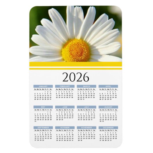 Flexible Magnet 2026 Brillant Shasta Daisy Calendrier Flora (Vertical)