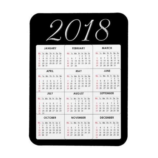Flexible Magnet Calendrier 2018 rouge (Vertical)