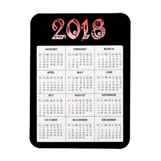 Flexible Magnet Calendrier 2018 rouge (Vertical)
