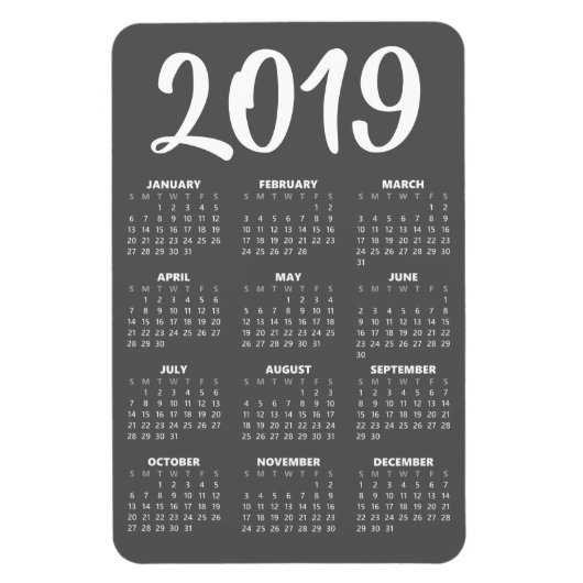 Flexible Magnet Calendrier 2019 - gris foncé (Vertical)