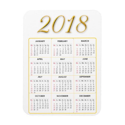 Flexible Magnet Calendrier Gold et White 2018 (Vertical)