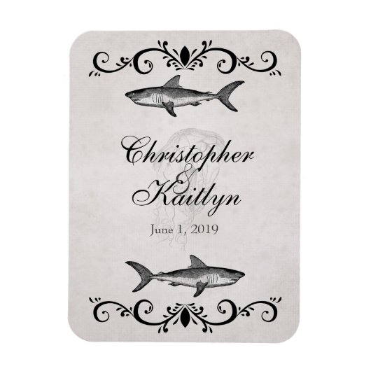 Flexible Magnet de Mariage personnalisé de requins et médus (Vertical)