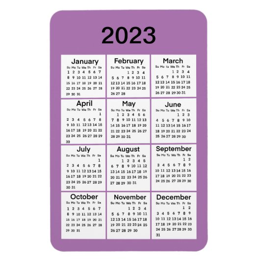 Flexible Magnet de mini calendrier pourpre 2023 (Vertical)