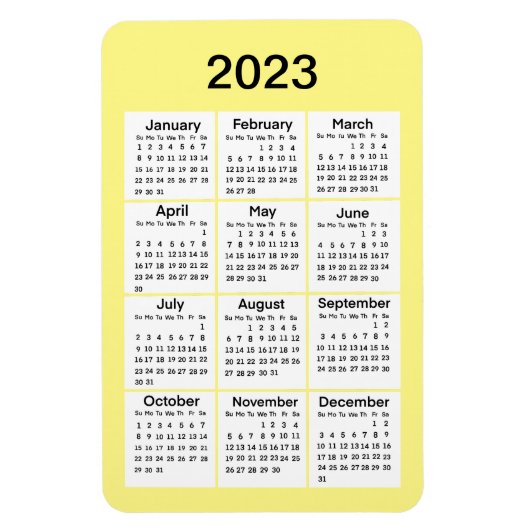 Flexible Magnet du mini calendrier jaune 2023 (Vertical)