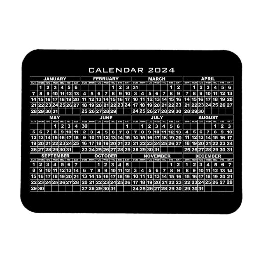 Flexible Magnet noir 2024 Calendrier (Horizontal)