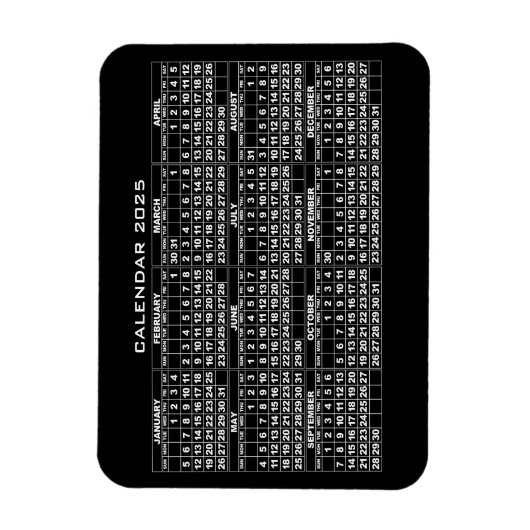 Flexible Magnet noir 2025 Calendrier (Vertical)