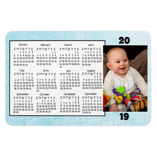 Flexible Magnet photo bleu 2019 Calendrier (Horizontal)