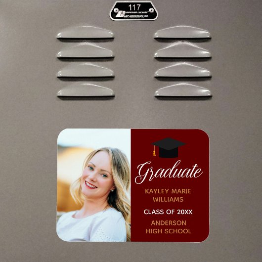 Flexible Maroon 2025 Graduation Photo Magnet Faire-part