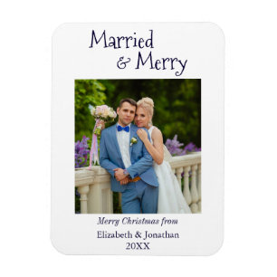 Flexible Married & Merry Minimalist Newlywed Holiday Magnet