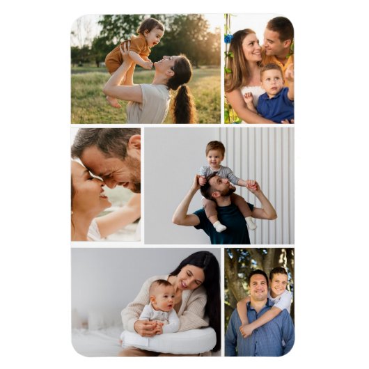 Flexible Modern Simple Custom 6 Photo Collage Magnet (Vertical)