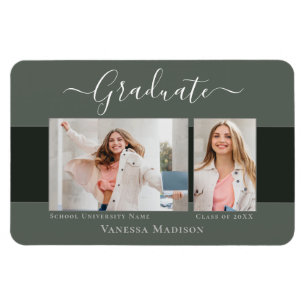 Flexible Moderne   Elegant 2 Photo Grad Magnet Faire-part