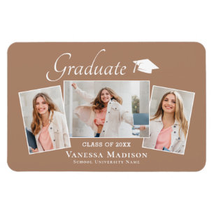 Flexible Moderne   Elegant 3 Photo Grad Magnet Faire-part